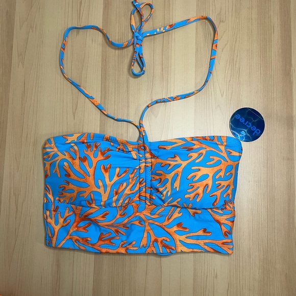 NWT Decree Women's Two Piece Bikini Set Medium Orange Blue Coral Pattern - Picture 3 of 10